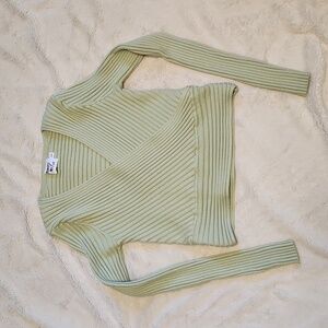 Princess Polly Lime Green Ribbed Cropped V-Neck Sweater | Women's Size Small